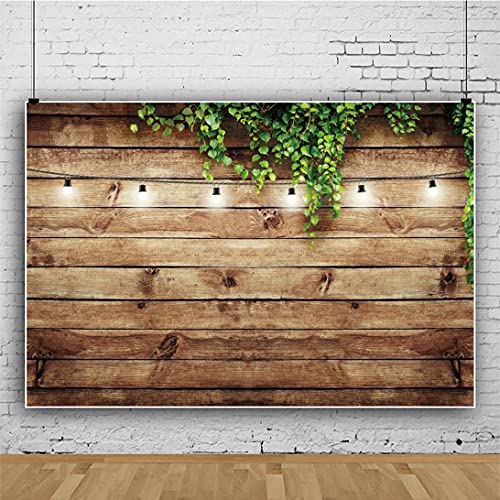 12x8ft Rustic Background for Photography Green Leaves Woodlands Photos Backdrops Wood Plank Backdrops for Weddings Birthday Baby Shower Party Barn Farmhouse Decorative Banner - size: 12x8ft