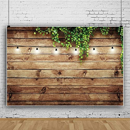 12x8ft Rustic Background for Photography Green Leaves Woodlands Photos Backdrops Wood Plank Backdrops for Weddings Birthday Baby Shower Party Barn Farmhouse Decorative Banner - size: 12x8ft