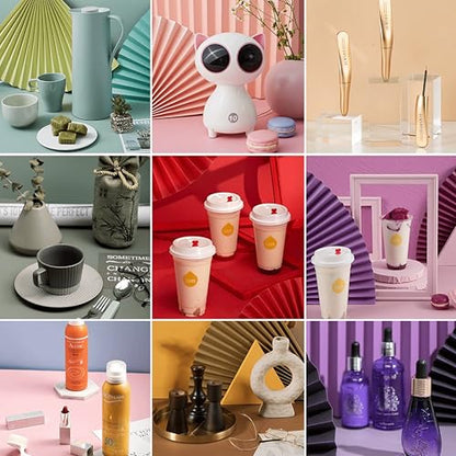 24 Colors Small Product Backdrops Photography Background Paper with Stand 12PCS 34x17inch Flat Lay Backdrop for Cosmetics Jewelry Products and Food