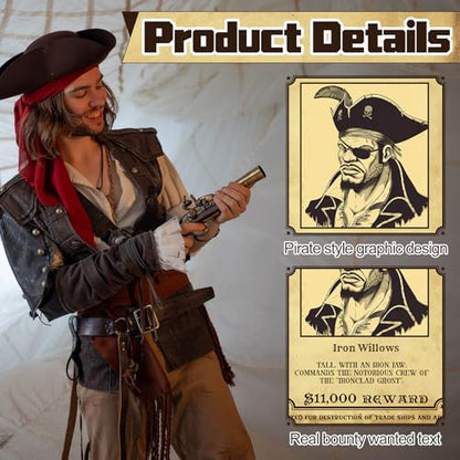 Marspark 12 Pcs Pirate Wanted Sign Cutouts for Pirate Decor 8x12 Inch Wanted Paper Poster with Glue 12 Different Design Party Photo Prop for Golden Age of Piracy Cosplay Historical Reenactment - style: Pirate Wanted