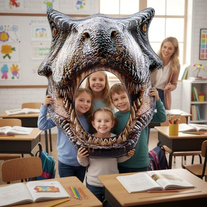 Colingmill Dino Themed Photo Backdrop Dinosaur Head Photos Frame Inflatable Balloon Decorations Hanging Dinosaur Photo Booth Props for Dino Party Decorations Jungle Safari Birthday Party Supplies - style: Dinosaur