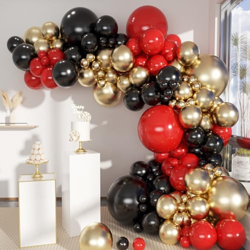 MEBAY Black Gold Red Balloons Garland Arch Kit, 141Pcs Latex Balloons Different Sizes 18 12 10 5 Inch for Party Decorations, Wedding Backdrop, Birthday, Baby Shower, Graduation - color: 141-black-gold-red