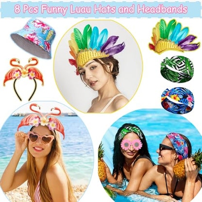 Large Summer Luau Photo Booth Props Set, Funny Hawaiian Sunglasses, Tropical Fancy Dress Props, Inflatable, Hawaiian Photo Booth Props for Summer Pool Beach Tiki Hawaii Themed Party Supplies