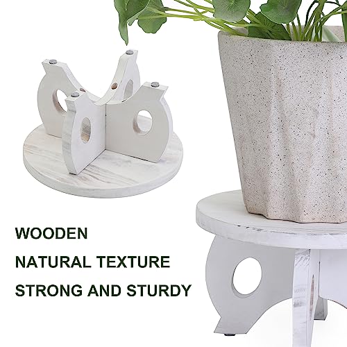 Small Plant Stand Kitchen Display Stand 10 inch Plant Holder Plant Stool Round Stand Risers Farmhouse Rustic Balcony Decor Pedestal Board Washed White - color: White