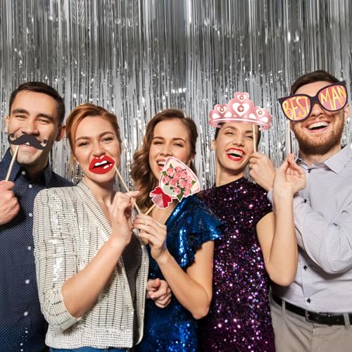 Wedding Photo Booth Props, Tumwisk 30PCS Bachelorette Party Decorations，Funny Selfie Props for Engagement Wedding Reception Party Bride Shower Decor(Pink and Black) - color: Wedding