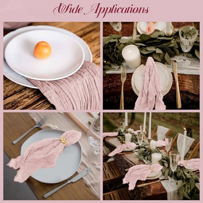 42 Dusty Pink Gauze Cheesecloth Napkins, 20 x 20 Inch Wrinkled Rustic Boho Dinner Napkins for Wedding,Dinner,Family Everyday Use/Parties - color: Dusty Pink, size: 20" x 20" (Set of 42)