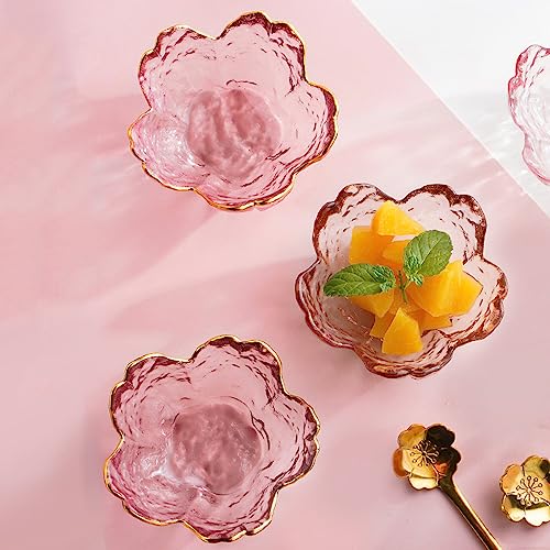 4 Pack Sakura Sauce Dishes Set, Pink Cherry Flower Crystal Glass Appetizer Plates Dipping Bowls Tasting Dishes Serving Dish Seasoning Saucers Bowl Little Bowls Ice Cream Snack Sushi Soy Condiment Dish - color: Glass Sakura Gold Rim