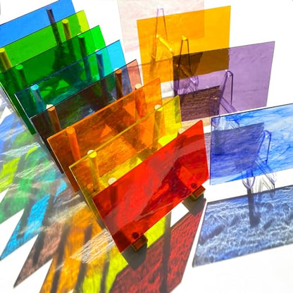 12 Sheets Transparent Stained Glass Sheet Variety Pack, 4 x 6 inch Cathedral Art Glass Mosaic Tiles for Crafts, Stained Glass Supplies for Projects and Mosaic Work - color: Transparent