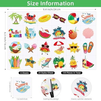 ADXCO 144 Pieces Summer Pool Party Tattoos Hawaiian Luau Themed Tattoos Waterproof Beach Temporary Tattoos Stickers for Adults, Tropical Party Decorations Supplies Favors