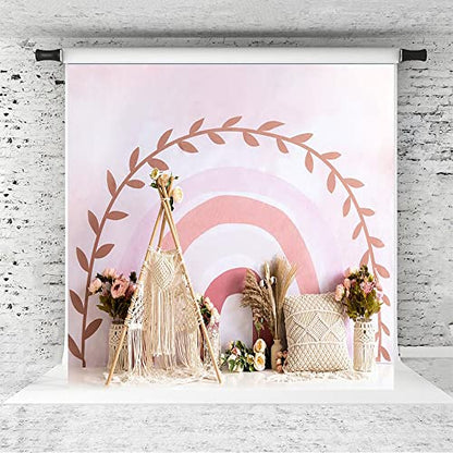 Kate 8x8ft Pink Boho Rainbow Backdrop 1st Birthday for Kids Baby Shower Photo Studio Props - size: 8x8ft