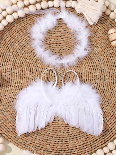 Holibeat 0-6M Newborn Baby Angel Wings with Feathers Newborn Photography Posing Props with a Headband (white1) - color: white1