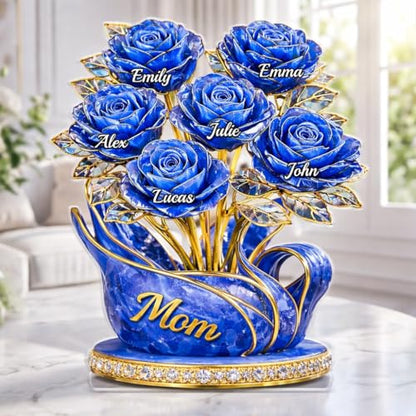 LOVELYPOD Personalized Rose Flower Mama 2D Acrylic Plaque, Custom Name Mommy And Kids Plaque, Mother's Day Mom Gift Grandma Gifts, Mama Gift from Son Daughter, Custom Family Keepsake Gifts - color: Design #8