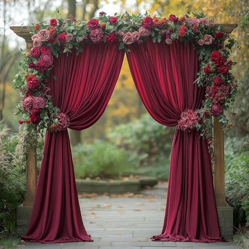 ESGOTBME 10x10ft Wrinkle Free ‌Burgundy Backdrop Curtain for Parties Soft Fabric Drapes Wedding ‌Curtain Backdrop for Birthday Party Decorations Background for Photography 5x10ft, 2 Panels - color: Burgundy, size: W5' X H10'(2 Panels)