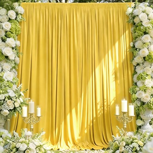 Sugargirl Wrinkle Free Yellow Backdrop Curtains Polyester Photo Backdrop Drapes Curtains with Rod Pockets for Party Birthday Wedding Photography Home Decoration(5x7FT, 2 Panels) - color: Yellow, size: W5' x H7' (2 panels)