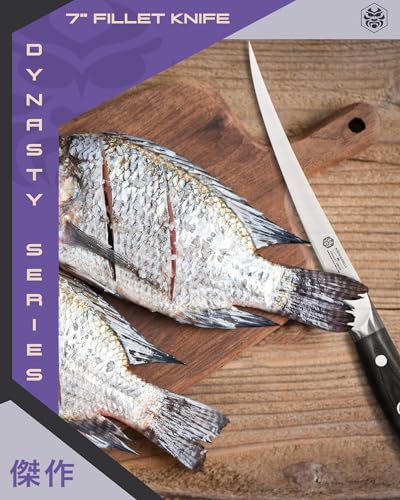 KESSAKU Fillet Knife - 7 inch - Dynasty Series - Flexible - Razor Sharp - Forged ThyssenKrupp German High Carbon Stainless Steel - Boning, Trimming, Skinning - G10 Garolite Handle with Blade Guard - style: 7" Fillet
