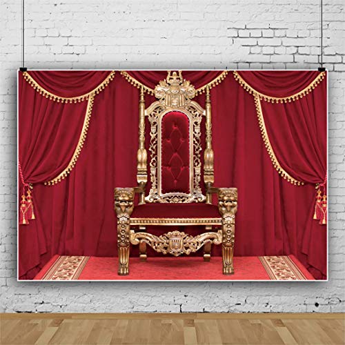 Haoyiyi 7x5ft Royal Red Chair Backdrop - Classic European Retro Curtains for Wedding Ceremony, Birthday Party, Portrait Photo Props - Polyester