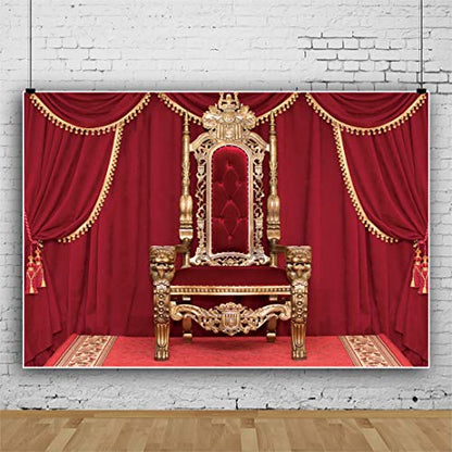 Haoyiyi 7x5ft Royal Red Chair Backdrop - Classic European Retro Curtains for Wedding Ceremony, Birthday Party, Portrait Photo Props - Polyester