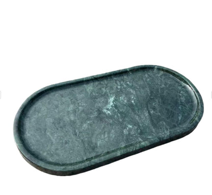 Real Natural Oval Marble Tray for Bathroom, Genuine Marble Stone Vanity Tray, Luxury Storage Trays for Kitchen, Vanity, Home Decor, Dresser, Non-Resin/Non-Ceramic, 12.2"x 6.1"x0.6", Green