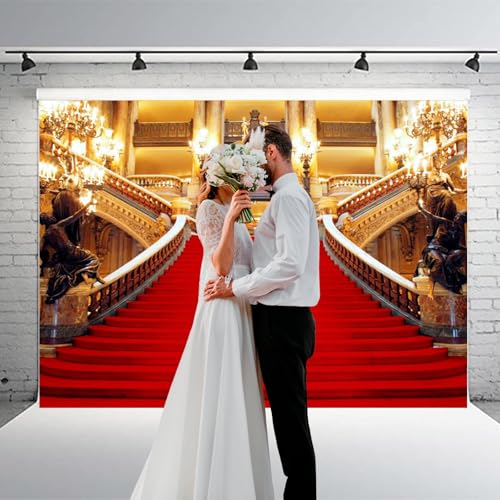 Red Carpet Backdrop, Golden Palace Gorgeous European Hall Photo Backdrop, Vinyl 7x5ft Prom Picture Photo Studio Props BJXTGU35 - color: Red, size: 7x5ft