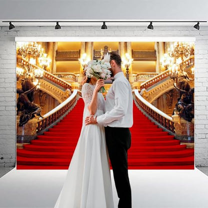 Red Carpet Backdrop, Golden Palace Gorgeous European Hall Photo Backdrop, Vinyl 7x5ft Prom Picture Photo Studio Props BJXTGU35 - color: Red, size: 7x5ft