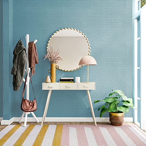 Teal Wallpaper Grasscloth Peel and Stick Wallpaper 17.7inch x 118.1inch Teal Contact Paper Textured Peel and Stick Wall Paper Removable Decorative Vinyl Grasscloth Self Adhesive Vinyl - color: Teal, size: 17.7" x 118.1"