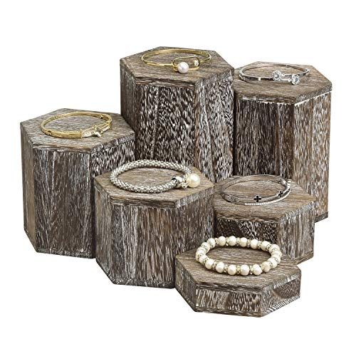 MOOCA Wooden 6 Pcs Hexagon Risers for Display Jewelry and Accessories Display Stand, Coffee - color: Coffee, 6 Pieces