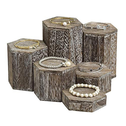 MOOCA Wooden 6 Pcs Hexagon Risers for Display Jewelry and Accessories Display Stand, Coffee - color: Coffee, 6 Pieces