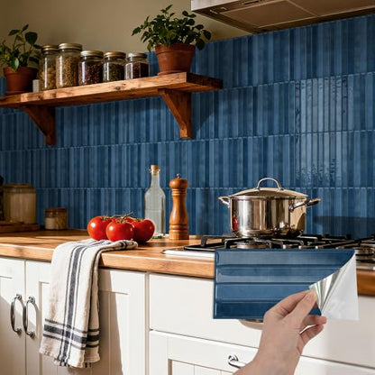 VICCI 20-Sheet Peel and Stick Backsplash, Ocean Blue 3D Textured Waterproof Tile Stickers 4.72x9.68, Kitchen Bathroom - color: Ocean Blue