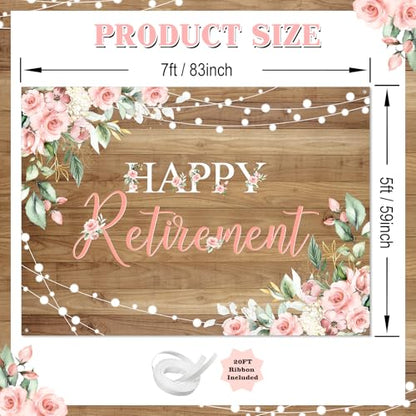 Mocsicka Rustic Retirement Backdrop Women Happy Retirement Party Decorations Pink Floral Retired Party Photo Booth Props (7x5ft) - size: 7x5ft