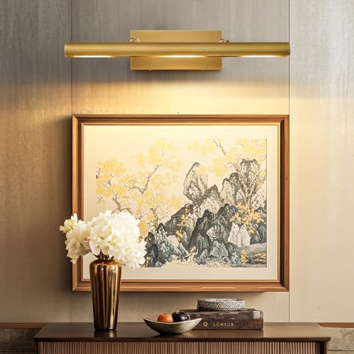 Art Picture Frame Wall Light: 24" Glod Dimmable Vintage Artwork Brass Painting Spotlight - Hardwired Swing Arm Rotatable 3 Lights over Picture - Linear Accent Lighting above Photo for Gallery Bookcase - color: Gold, size: 24"-3 Bulb