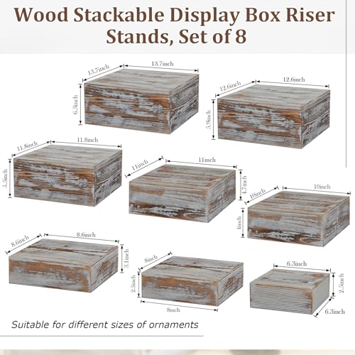 Barydat 8 Pcs Large 13.7" Wood Risers Display Stands Rustic Square Cupcake Stand Food Risers Stackable Display Box for Buffet Table Dessert Food Birthday Wedding Party(Vintage Brown) - color: Vintage Brown, size: Large