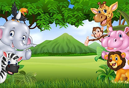 Leyiyi 8x6ft Photography Background Cartoon Birthday Backdrop Room Wallpaper Jungle Zoo Elephant Lion Dragon Monkey Grassland Mountain Baby Shower Photo Portrait Vinyl Studio Video Prop - size: 8x6ft
