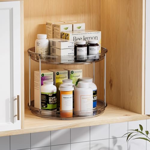 LAMU 2 Tier Lazy Susan Turntable Organizer 10.6'' Rotating Spice Rack Organization for Cabinet, Kitchen, Pantry, Countertop, Bathroom, Vanity, Medicine Cabinet Organizer, Grey - color: Gray, size: 10.6in 1 Pack