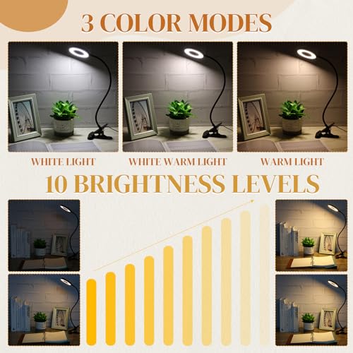 Glooglitter 4 Pcs Clip on Light 48 LEDs USB Ring Light with 3 Color Modes and 10 Brightness Dimmable, Eye Protection, 360 Flexible Neck for Desk, Headboard, Reading