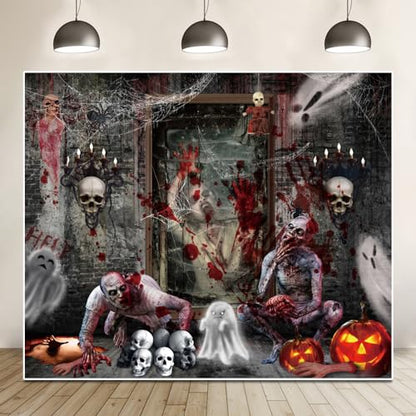 Halloween Backdrop for Photography 10x8ft Horror Ghost Skull Zombie Halloween Photo Backdrop Scary Haunted House Photography Background Party Decorations Kids Adult Portrait Photo Booth Props