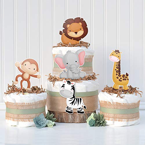 Sweet Baby Co. Jungle Theme Safari Baby Shower Decorations with Banner, Animal Centerpieces, Tropical Leaves, Greenery Garland, Lantern, Pom Poms, Oh Baby Balloons, Neutral Party Supplies for Boy Girl