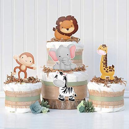 Sweet Baby Co. Jungle Theme Safari Baby Shower Decorations with Banner, Animal Centerpieces, Tropical Leaves, Greenery Garland, Lantern, Pom Poms, Oh Baby Balloons, Neutral Party Supplies for Boy Girl