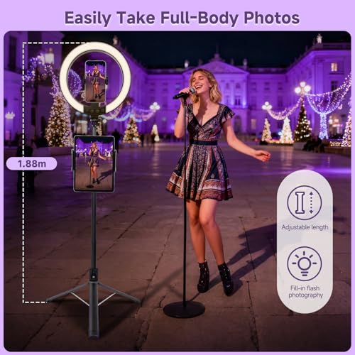 10" Ring Light with Stand 74'' Tall & Phone Holder,RGB Full Color Modes Selfie Light with Extendable Tripod Stand,iPad Holder, Remote for iPhone & Android,YouTube, Makeup,TIKTok, Vlogging