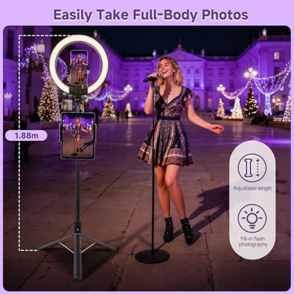 10" Ring Light with Stand 74'' Tall & Phone Holder,RGB Full Color Modes Selfie Light with Extendable Tripod Stand,iPad Holder, Remote for iPhone & Android,YouTube, Makeup,TIKTok, Vlogging
