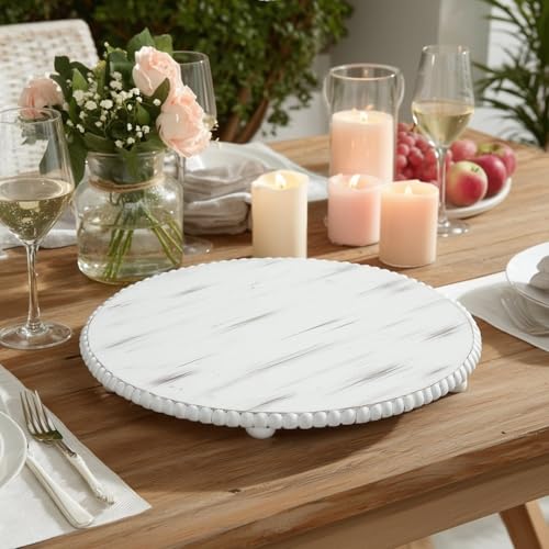 Efavormart 3-Pack Antique White Wooden Charger Plates, 13" Round Beaded Wood Table Centerpiece, Rustic Farmhouse Decor for Wedding, Dining, & Holiday Events - size: 13"