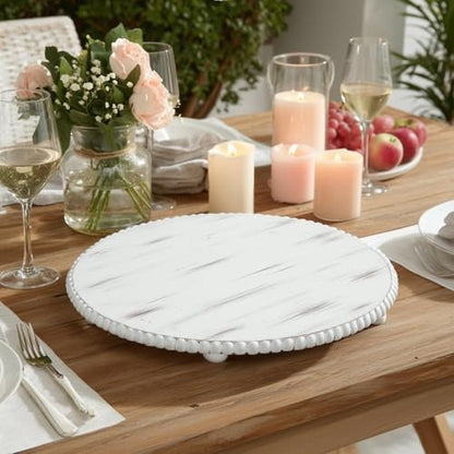 Efavormart 3-Pack Antique White Wooden Charger Plates, 13" Round Beaded Wood Table Centerpiece, Rustic Farmhouse Decor for Wedding, Dining, & Holiday Events - size: 13"