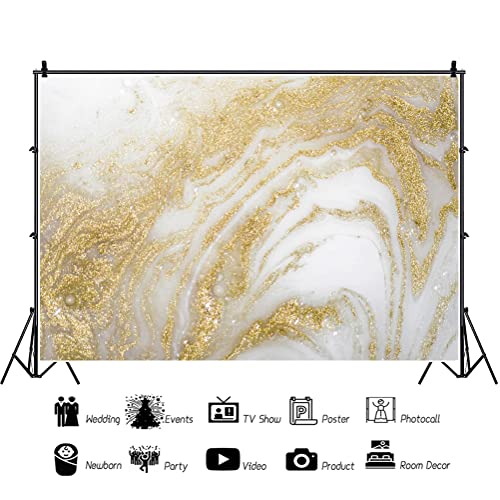 Leyiyi 7x5ft White Gold Marble Texture Backdrop Gold Fluid Glitter Vinyl Photography Background Modern Simple Luxurious Marble Stones Pattern Art Decoration Portrait Shoot Props - color: White, size: 7x5ft