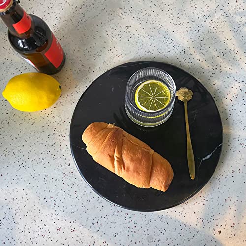 Natural Round Marble Tray Glossy Pastry Board for Dessert, Cheese, Coffee, Appetizers (Black Marquina) - color: Black Marquina