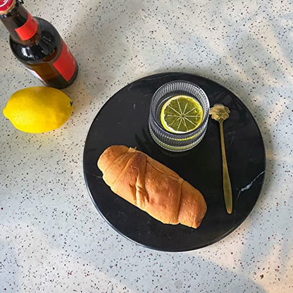 Natural Round Marble Tray Glossy Pastry Board for Dessert, Cheese, Coffee, Appetizers (Black Marquina) - color: Black Marquina