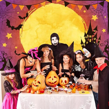 8x6ft Halloween Photo Backdrop Full Moon Pumpkin Horror Night Photography Background Happy Halloween Party Banner Decorations Kids Adults Family Portraits Photo Studio Props - size: 8x6ft