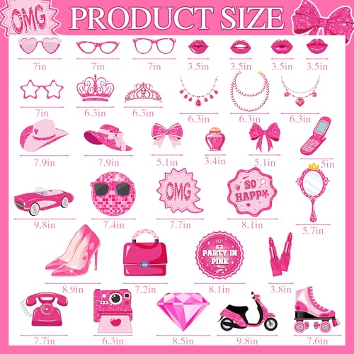 Girls Photo Booth Props - Bachelorette Party Photography Prop 33 Pcs Hot Pink Photobooth Prop Party in Pink Birthday Decorations Girl Selfie Supplies Kit Photobooth Decor for Princess Night - color: Girls Night