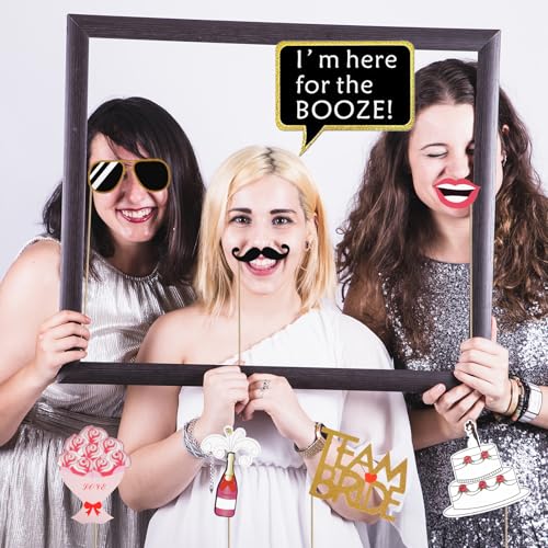 Kotbs 52pcs Wedding Photo Booth Props, Bachelorette Party Photo Booth Prop Kit for Bridal Shower, Engagement and Valentines Party, Photobooth Props Wedding Party Supplies