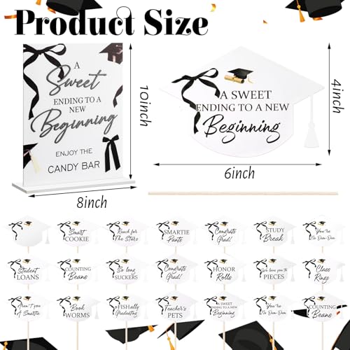 Tinlade 26 Pcs Acrylic Graduation Candy Buffet Labels for Grad Party Decorations 8 x 10'' Candy Bar Signs with Stand 24 Grad Dessert Food Labels Table Centerpieces Set for Party Supplies(Black,Bow) - color: Black, style: Bow