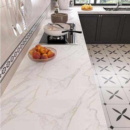 BAYYA Matte Marble Contact Paper for Countertops White Marble Peel and Stick Wallpaper Waterproof Thick Heat-Resistant Kitchen Counter Top Wrap 15.7''x354'' Wall Covering Laminate Countertop Sheets - color: White, size: 16" x 354"