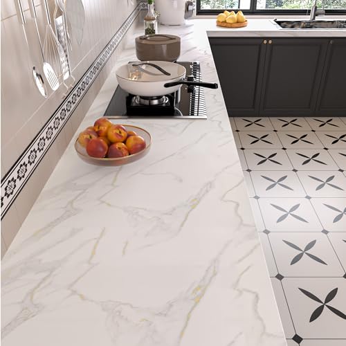 BAYYA Matte Marble Contact Paper for Countertops White Marble Peel and Stick Wallpaper Waterproof Thick Heat-Resistant Kitchen Counter Top Wrap 15.7''x354'' Wall Covering Laminate Countertop Sheets - color: White, size: 16" x 354"